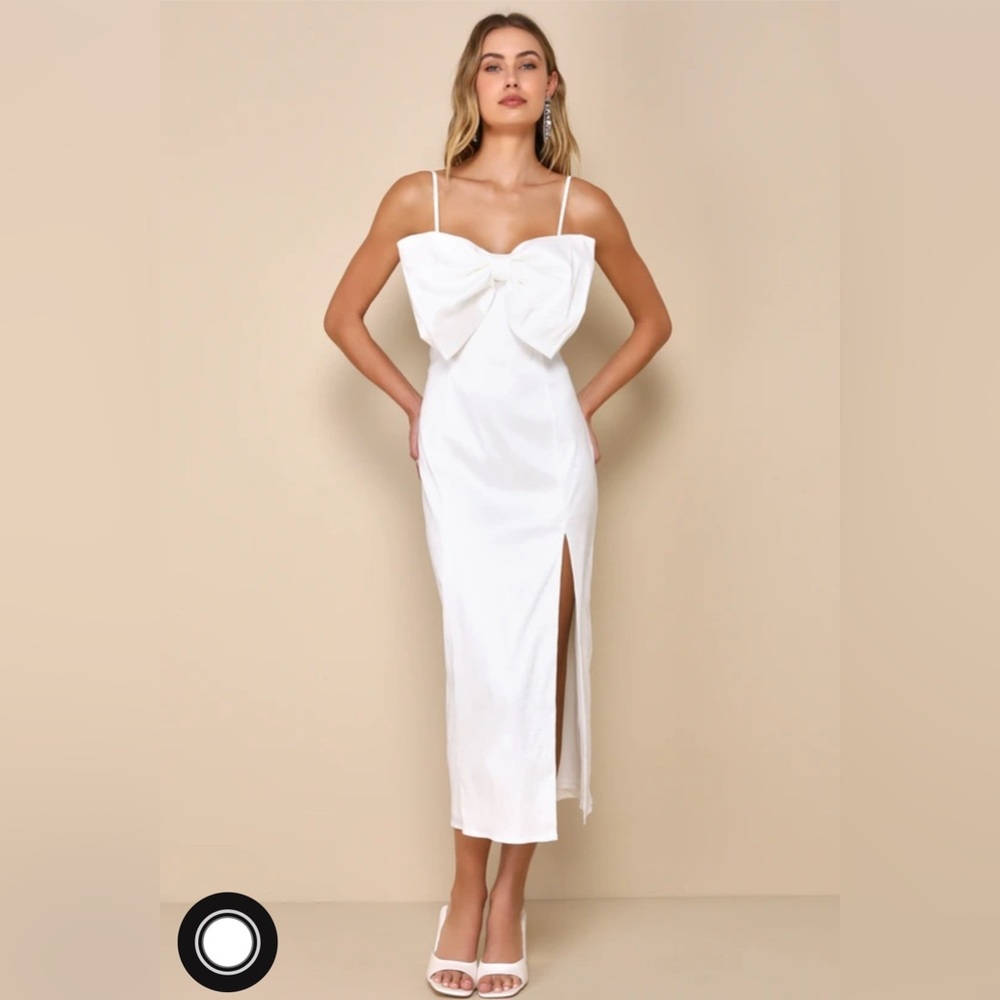 Statement Sweetie White Taffeta Sleeveless Bow Midi Dress